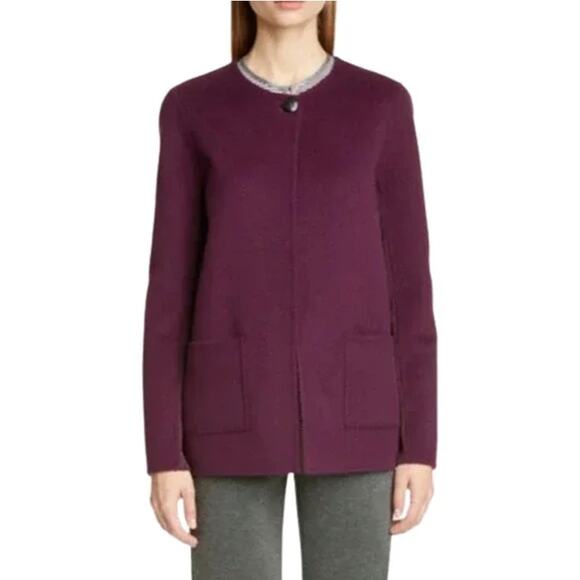 St. John Womens Cardigan Sweater Sz 6 Wool Blend Plum Purple NWT